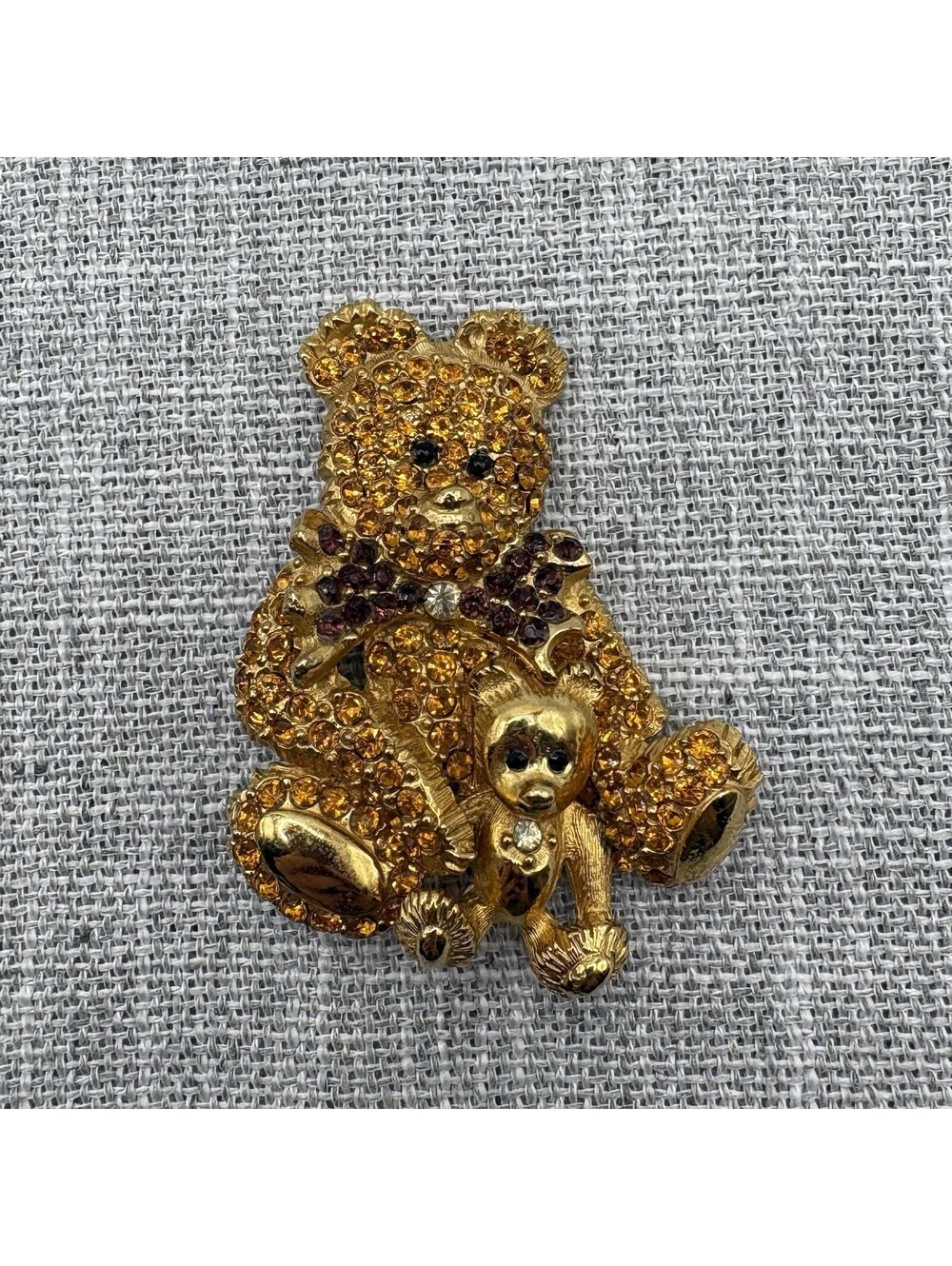 Vintage Pell MBB Mary Beth Burchardt Teddy Bear & Cub Rhinestone Brooch